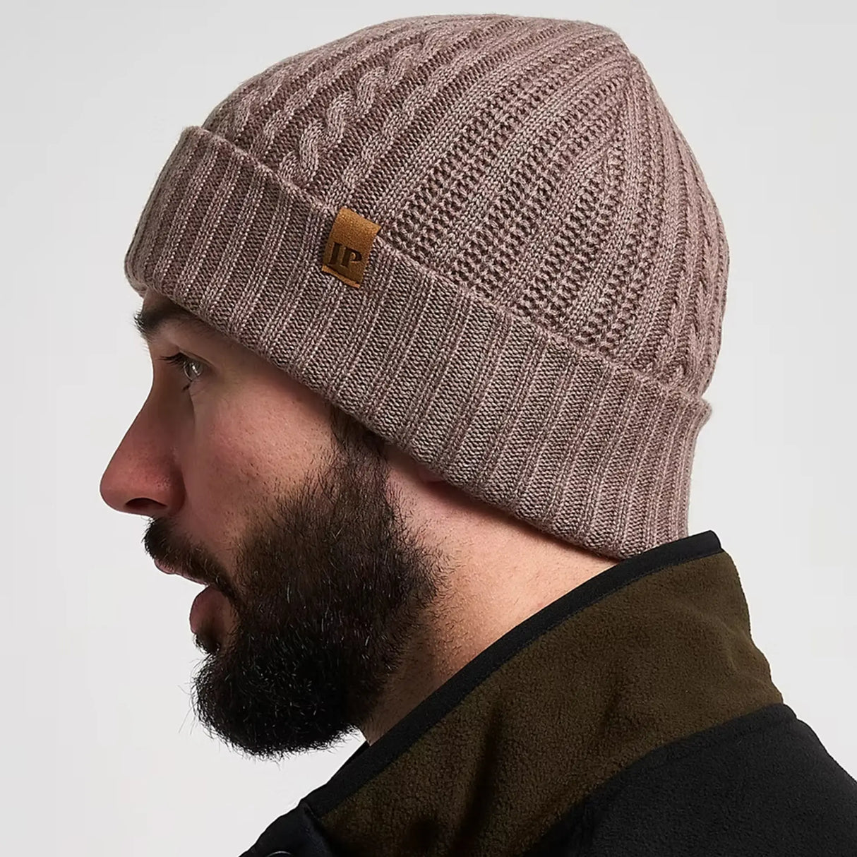 Jack Pyke Merino Wool Beanie Hat in barley from the other side on white background