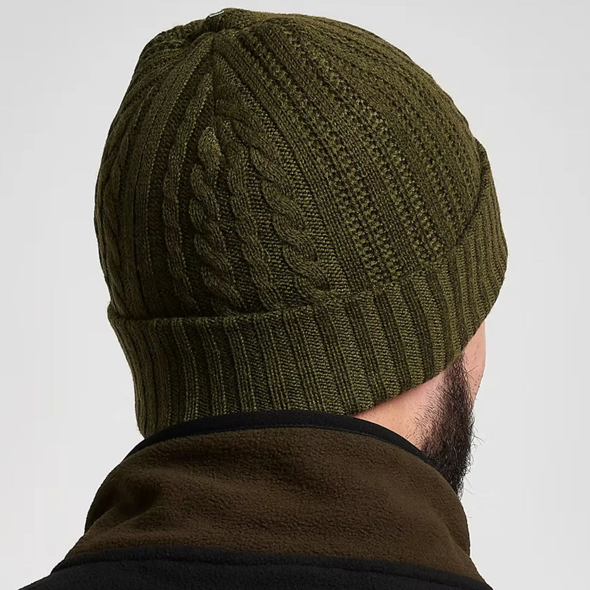 Jack Pyke Merino Wool Beanie Hat in olive green from the back on white background