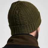 Jack Pyke Merino Wool Beanie Hat in olive green from the back on white background
