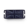Black 3D printed mini Union Jack patch, front view showing the MOLLE clip tabs