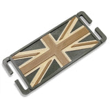 Close-up of the Green/Tan mini Union Jack patch showing the layered print detail
