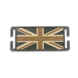 Green/Tan 3D printed mini Union Jack patch, front view in olive green, sand and coyote