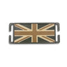 Green/Tan 3D printed mini Union Jack patch, front view in olive green, sand and coyote
