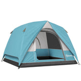 Outsunny 3-4 Person Camping Tent - Navy Blue & Light Blue pitched front view