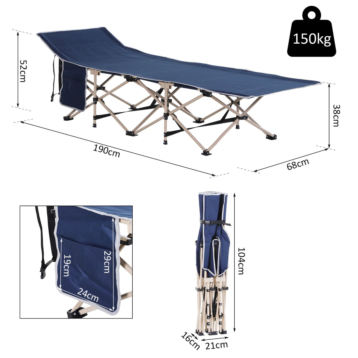 Outsunny Single Person Folding Camping Bed - Blue