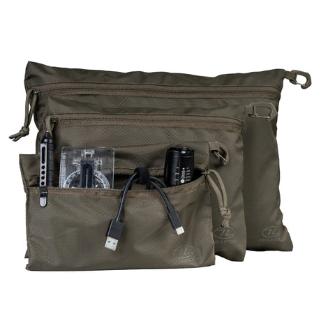 Highlander Neat Freak Bag Set in ranger green being used with example contents