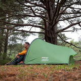 Vango Nevis 300 Tent in green for camping from side with person