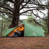 Vango Nevis 300 Tent in green for camping from side with person