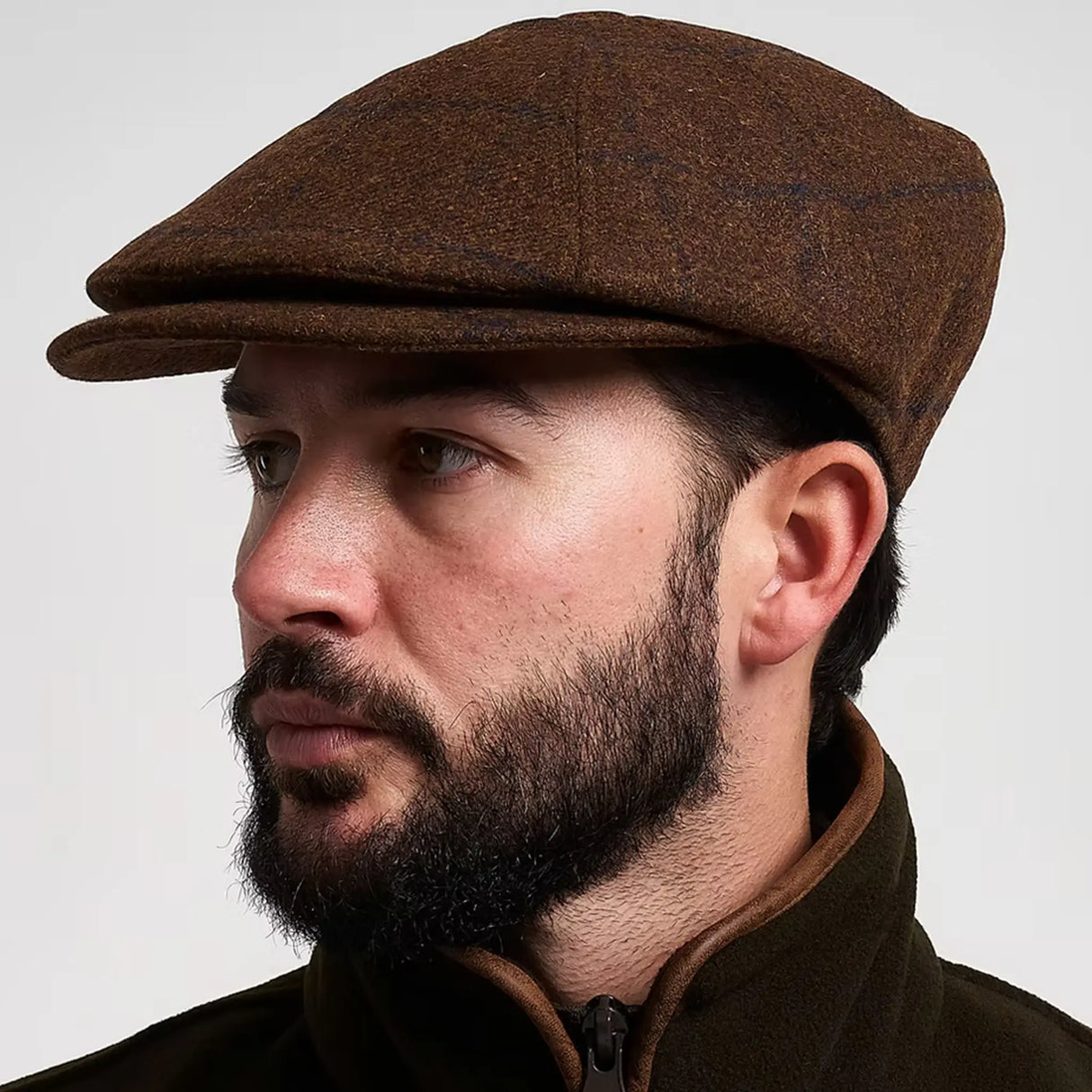 Jack Pyke Newsboy Cap in brown tweed from the front right on white background