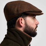 Jack Pyke Newsboy Cap in brown tweed from the side on white background