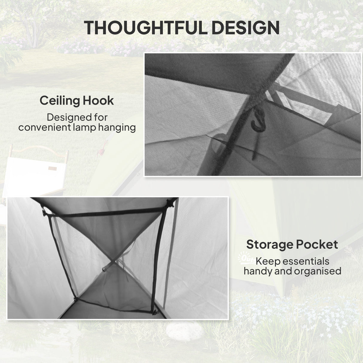 Outsunny 3-4 Person Camping Tent - Dark Grey ceiling hook detail