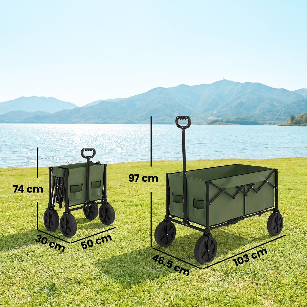 Outsunny 95L Festival Trolley on Wheels - Dark Green alternate front angle