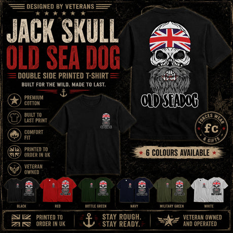 Jack Skull Old Sea Dog Double Side Printed T-Shirt - Design