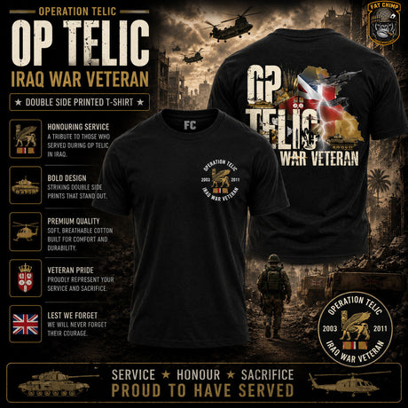 OP Telic Iraq War Zone Veteran Double Side Printed T-Shirt - Design