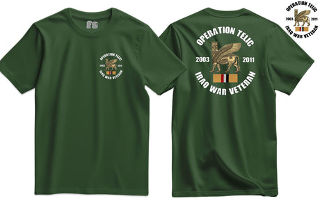 OP Telic Iraq War Veteran Double Side Printed T-Shirt - Olive Green
