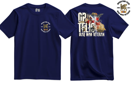 OP Telic Iraq War Zone Veteran Double Side Printed T-Shirt - Navy Blue
