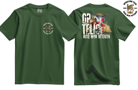 OP Telic Iraq War Zone Veteran Double Side Printed T-Shirt - Olive Green