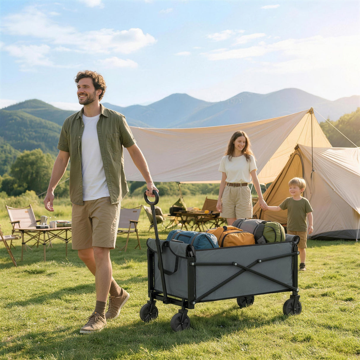 Outsunny 81L Festival Trolley on Wheels - Grey alternate front angle