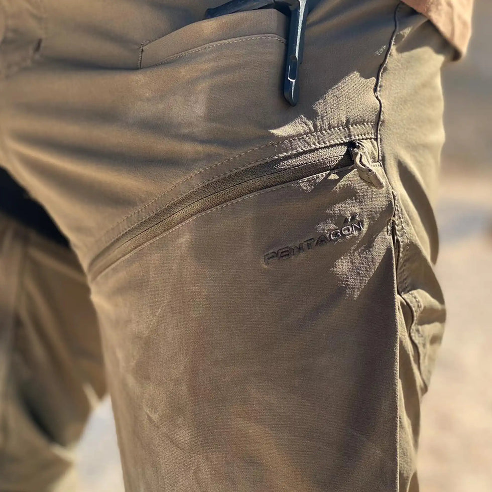 Pentagon Tactical Trousers on a man outdoors: Guide to Tactical Pants - Close up of pocket