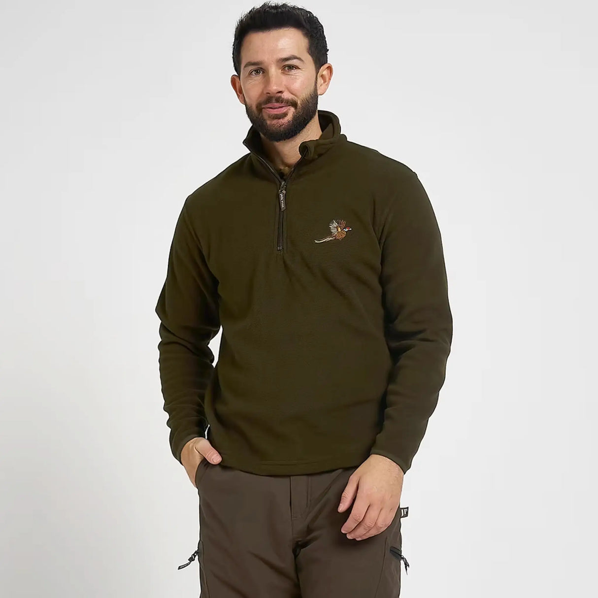 Jack Pyke Pheasant Fleece Pullover in Dark Olive from the front on white background