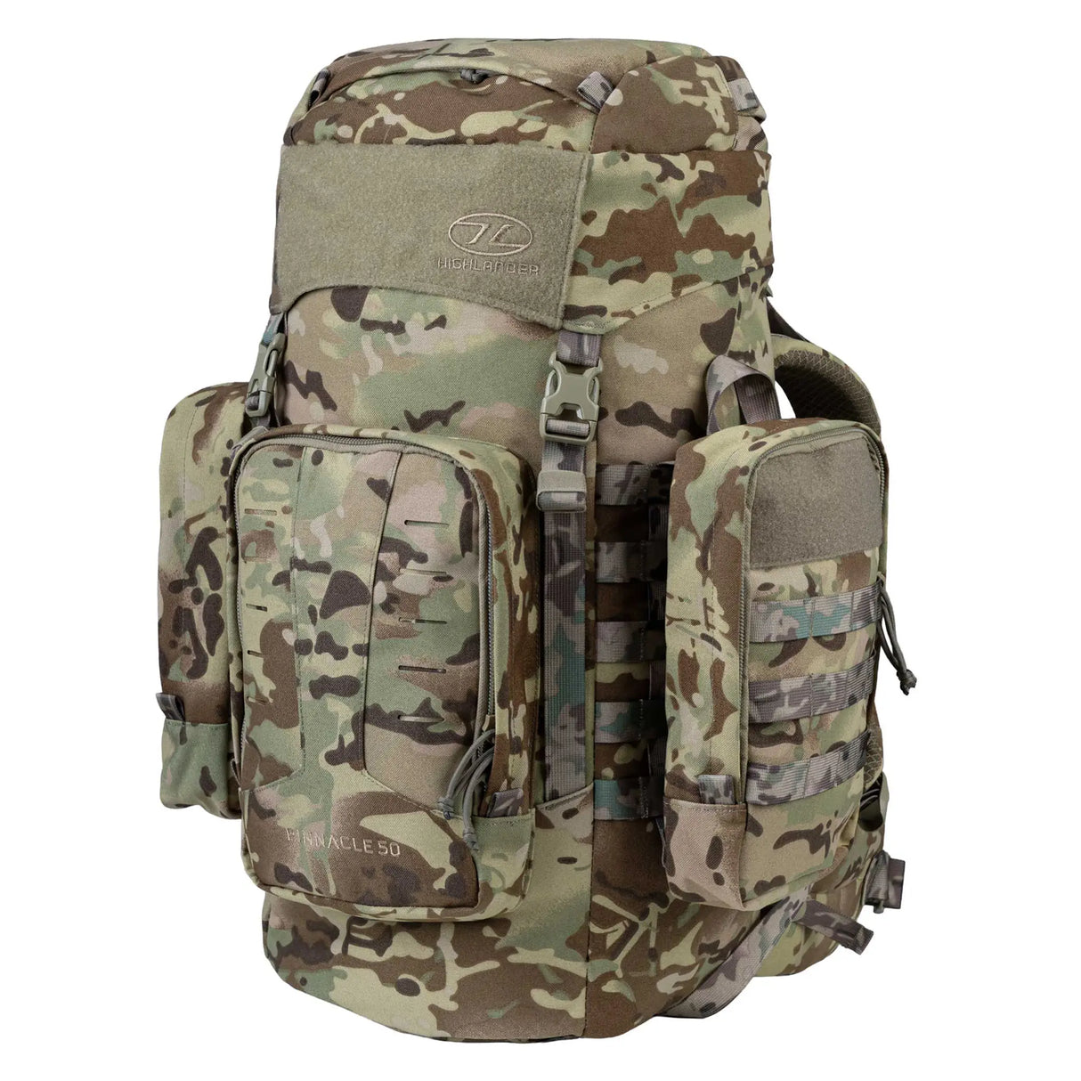 Highlander Pinnacle Rucksack 50L in HMTC camo from the front