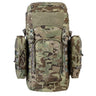 Highlander Pinnacle Rucksack 50L in HMTC Camo - front view with both side pouches fitted
