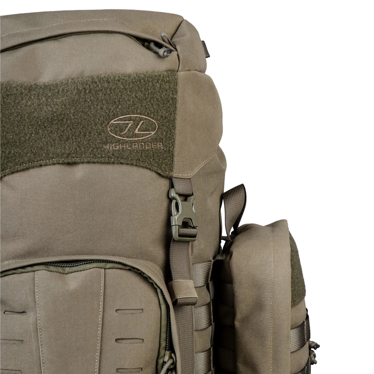 Highlander Pinnacle Rucksack 50L in ranger green close up of lid