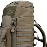 Highlander Pinnacle Rucksack 50L in ranger green close up of lid from the side