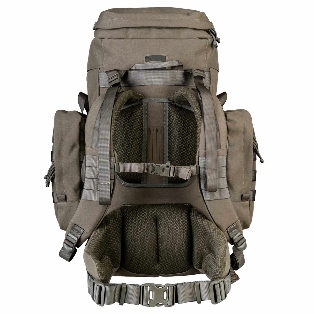 Highlander Pinnacle Rucksack 50L in ranger green from the back on white background