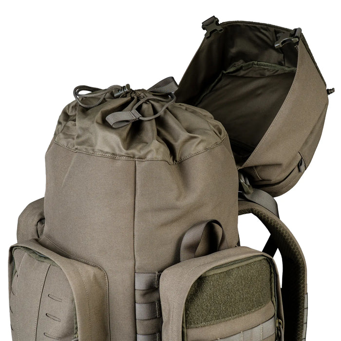 Highlander Pinnacle Rucksack 50L in ranger green close up of drawcord closure