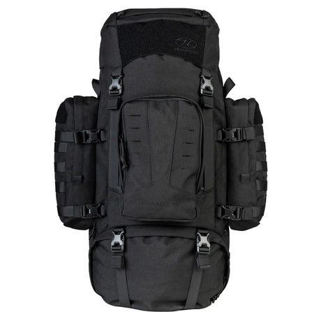 Highlander Pinnacle Rucksack 70L in Black - front view with the side pouches removed