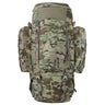 Highlander Pinnacle Rucksack 70L in HMTC Camo - front view with both side pouches fitted
