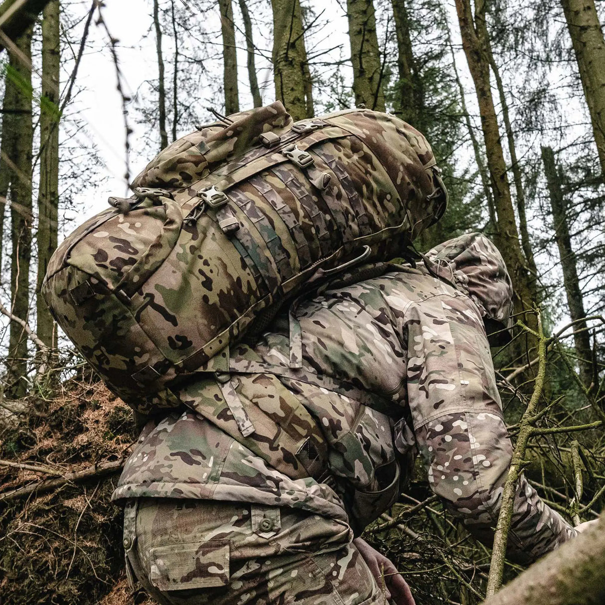 Highlander Pinnacle Rucksack 70L in hmtc camo in the outdoors