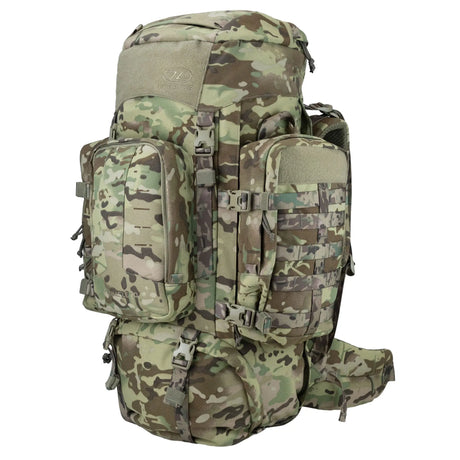 Highlander Pinnacle Rucksack 70L in hmtc camo front on white background