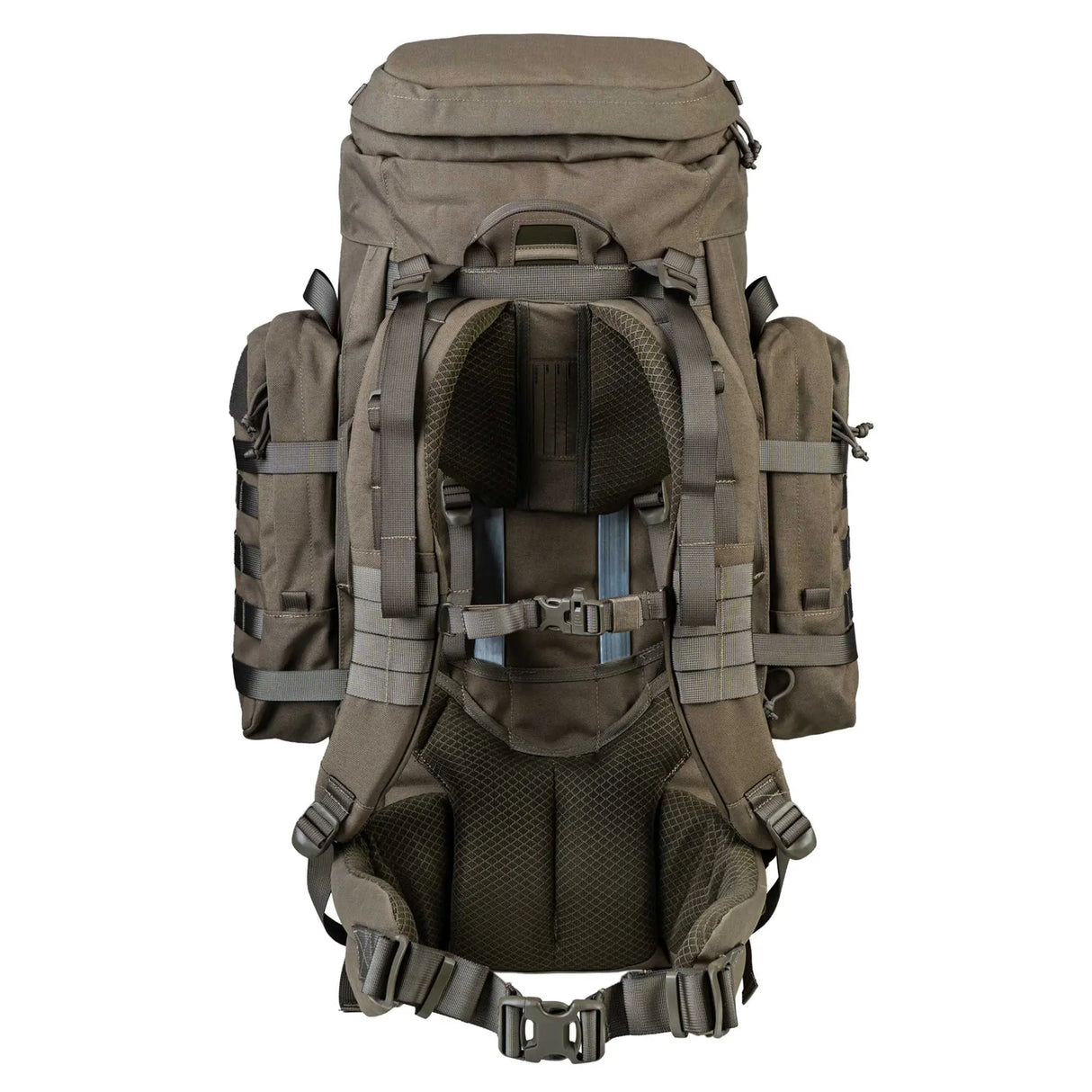 Highlander Pinnacle Rucksack 70L in ranger green back on white background