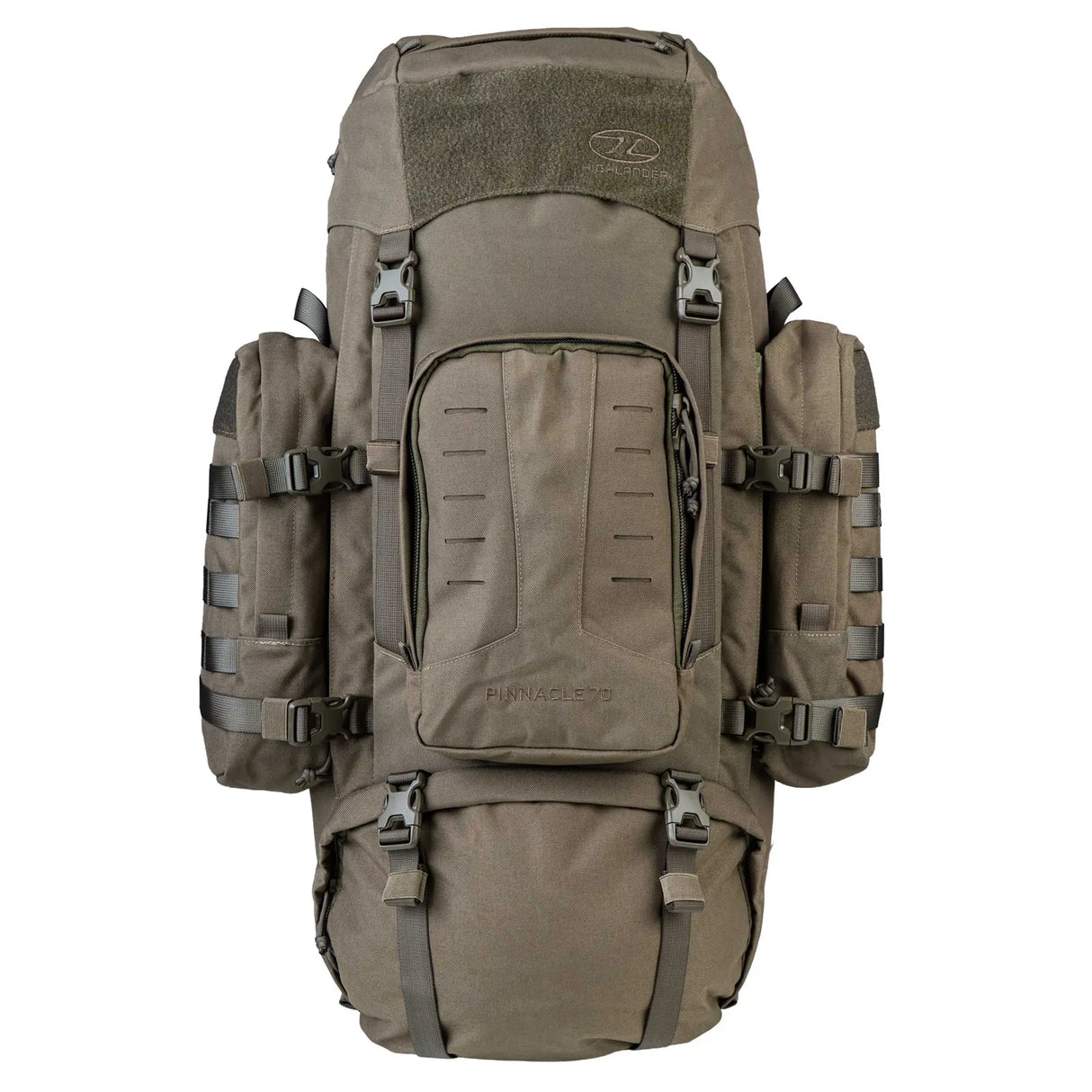 Highlander Pinnacle Rucksack 70L in ranger green front on white background
