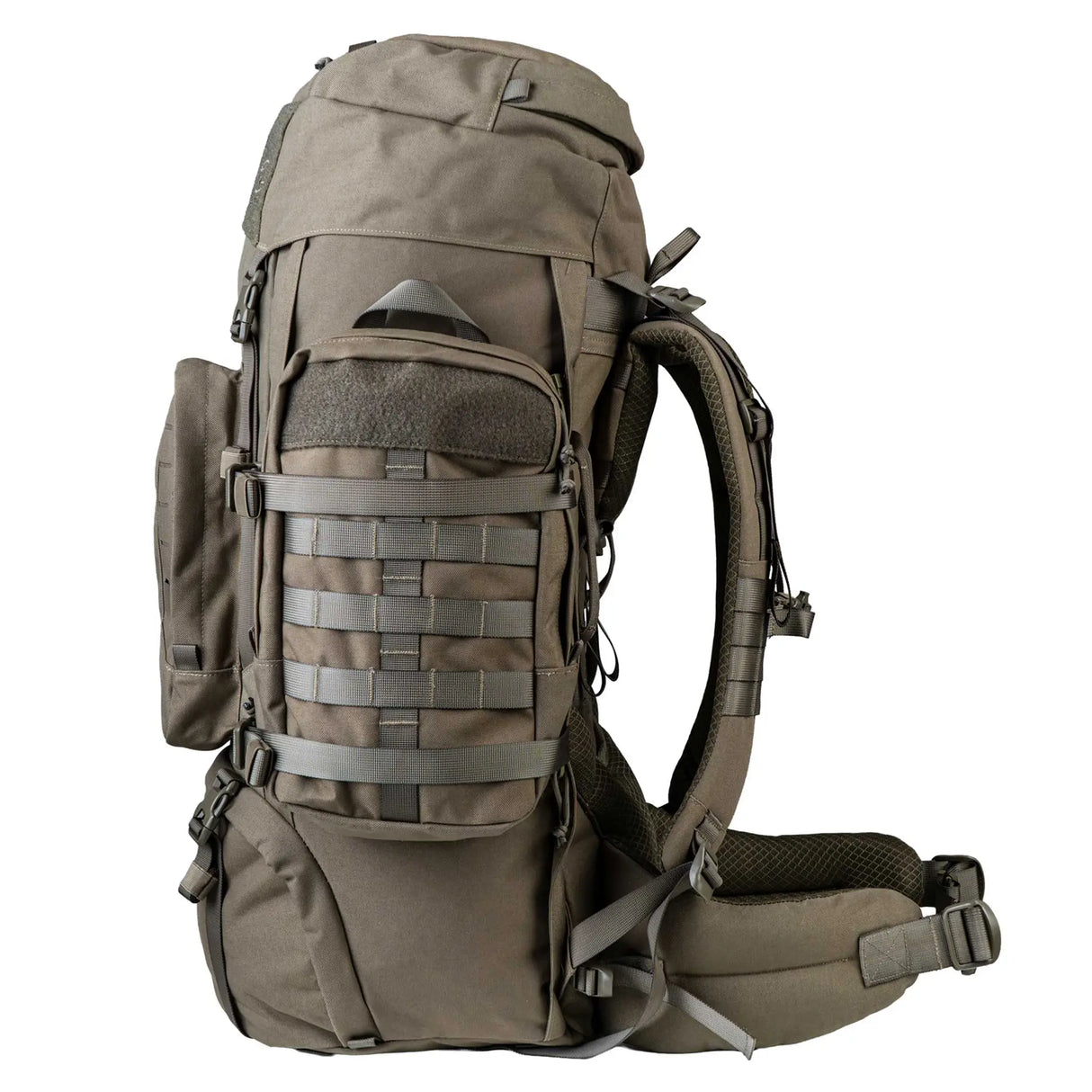 Highlander Pinnacle Rucksack 70L in ranger green side on white background