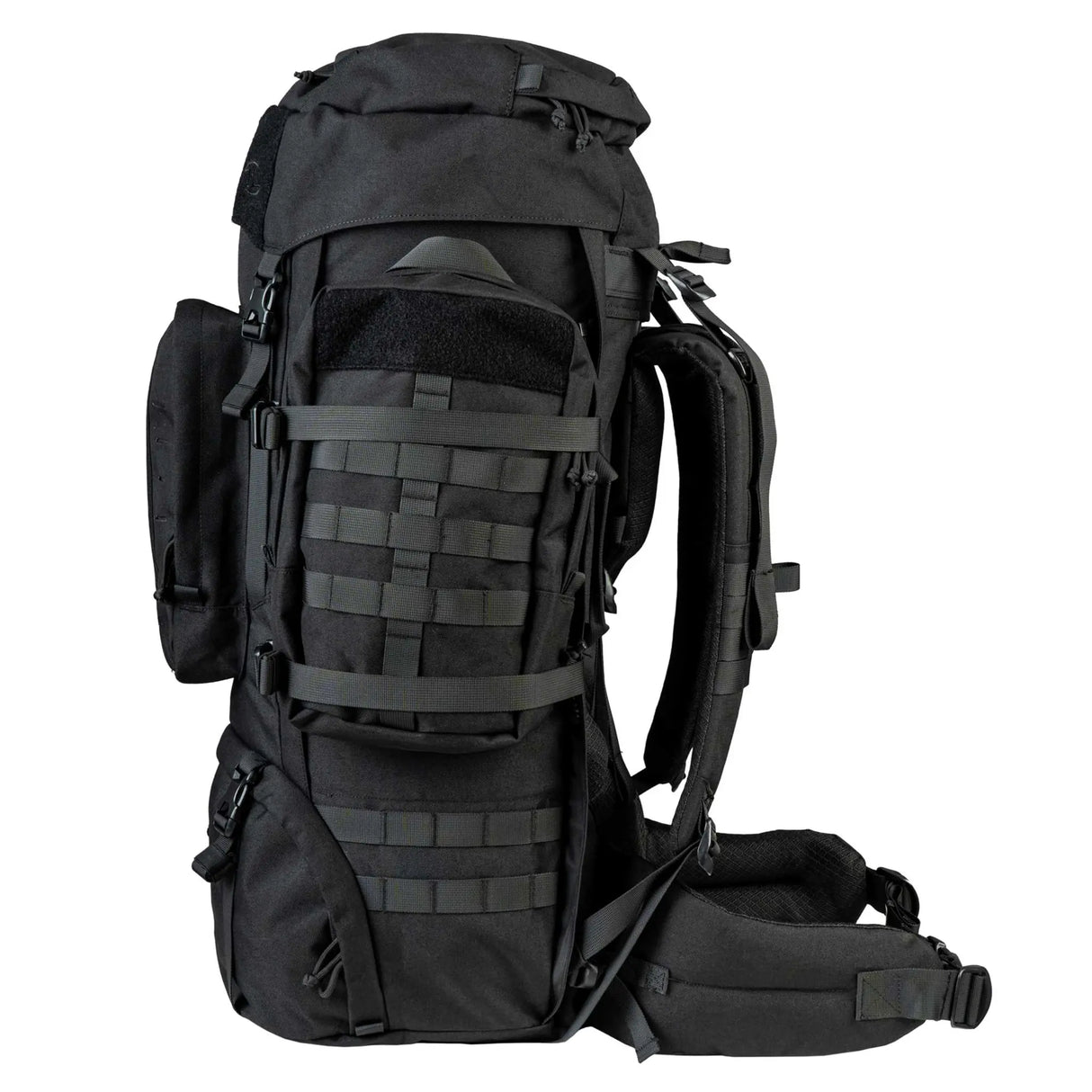 Highlander Pinnacle Rucksack 90L in black left side on white background
