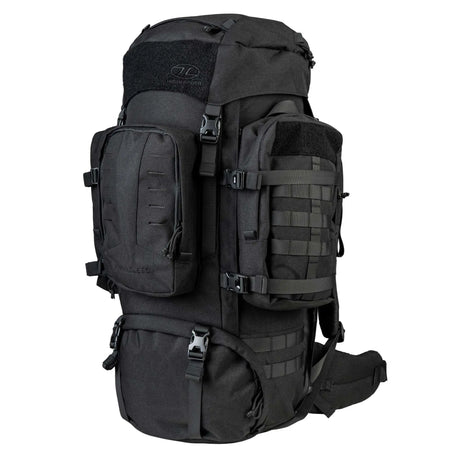 Highlander Pinnacle Rucksack 90L in black front on white background
