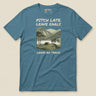 Pitch Late Leave Early T-Shirt in Heather Deep Teal, laid flat, front view