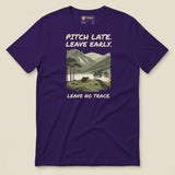 Pitch Late Leave Early T-Shirt in Team Purple, laid flat, front view