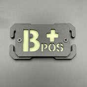 B Pos Blood Group Moulded Plastic Patch, Glow in the Dark 