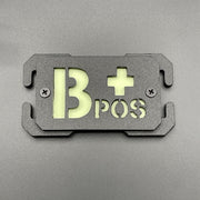 B Pos Blood Group Moulded Plastic Patch, Glow in the Dark 