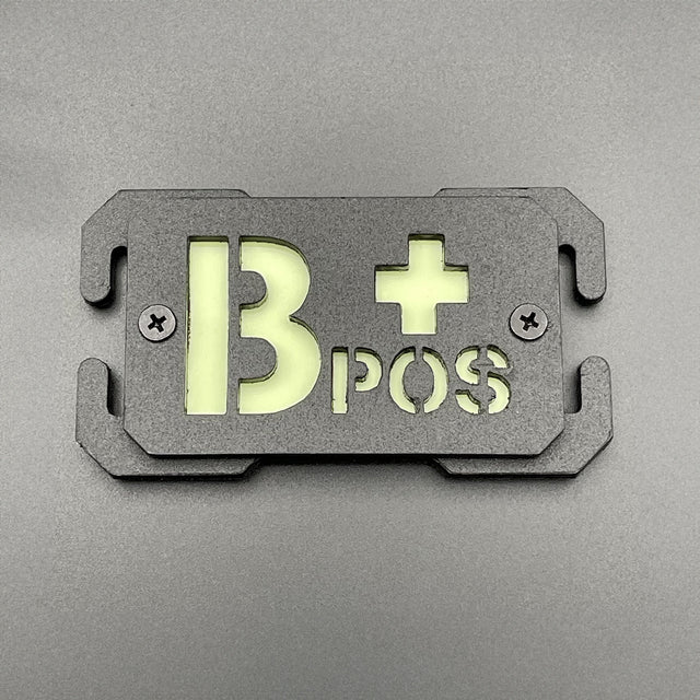 B Pos Blood Group Moulded Plastic Patch, Glow in the Dark | Task Outdoor