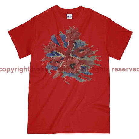 Poppies On Union Flag Watercolour Printed T-Shirt - Red