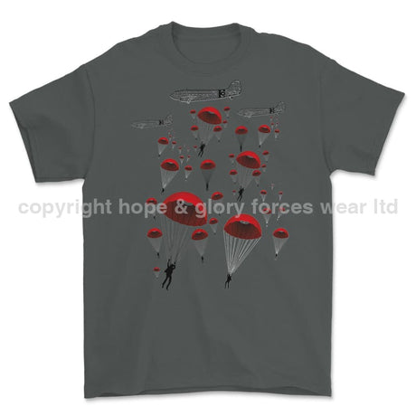 Poppy Chutes 'We Will Remember Them' Printed T-Shirt - Charcoal