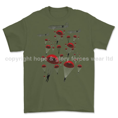 Poppy Chutes 'We Will Remember Them' Printed T-Shirt - Military Green