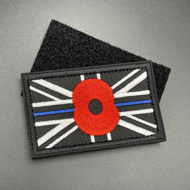 Remembrance Day Poppy Thin Blue Line Union Jack Patch Black | Task Outdoor