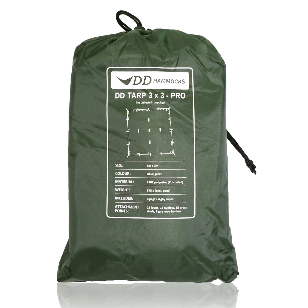 DD 3x3 Pro Tarp in olive green for camping
