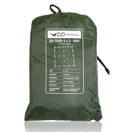 DD 3x3 Pro Tarp in olive green for camping